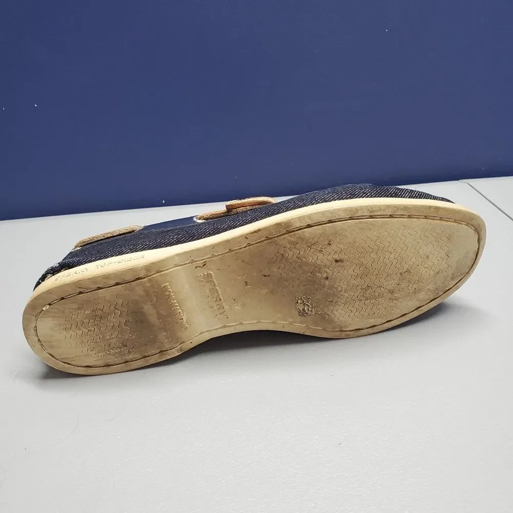 SPERRY Top Sider Angelfish Boat Shoes Women 7.5 Navy Denim 2 Eye Slip On 9294307